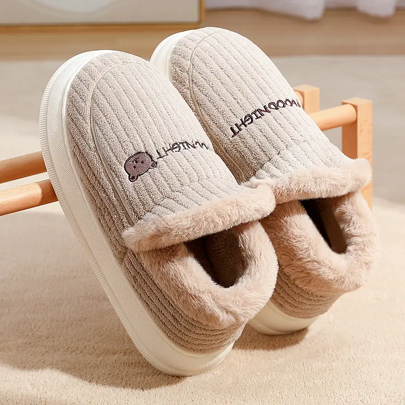 Cotton Slippers for Men, Winter Plush Slippers for Women, Indoor Home Couple Slippers, Non-Slip Plush Warm Cotton Shoes for Home Use, Striped - Image 6
