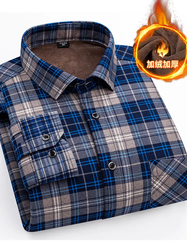 Men Plaid Velvet Shirt Double Sided Warm Winter - Image 22
