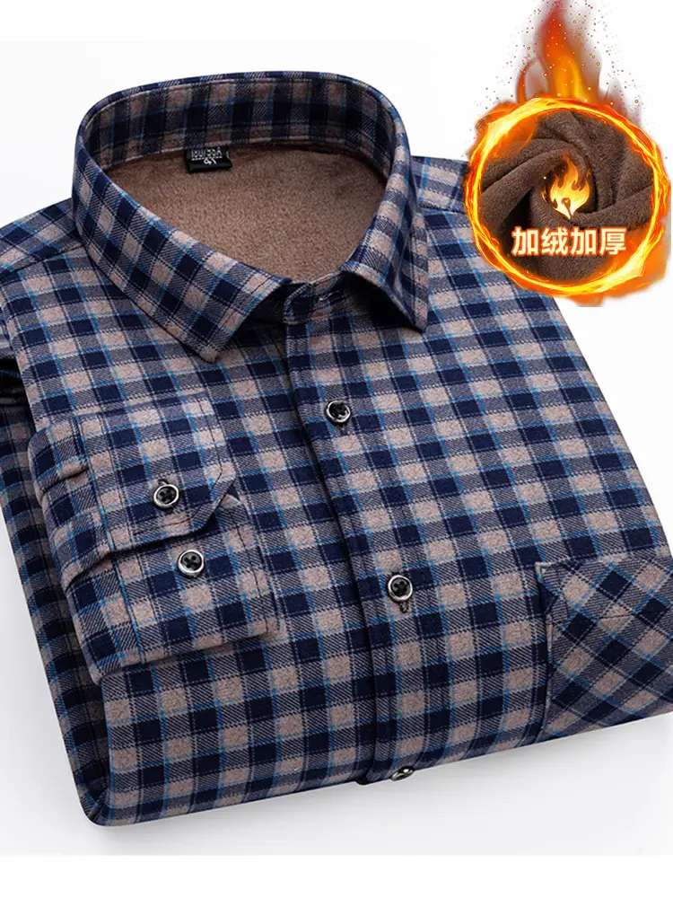 Men Plaid Velvet Shirt Double Sided Warm Winter - Image 24