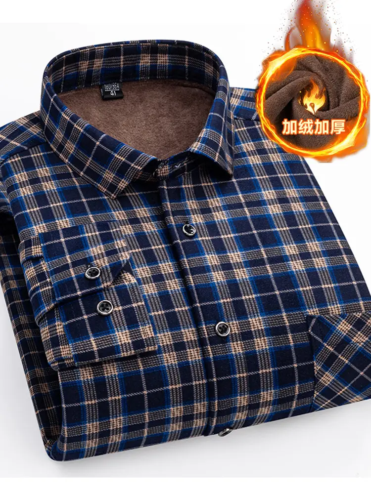 Men Plaid Velvet Shirt Double Sided Warm Winter - Image 25