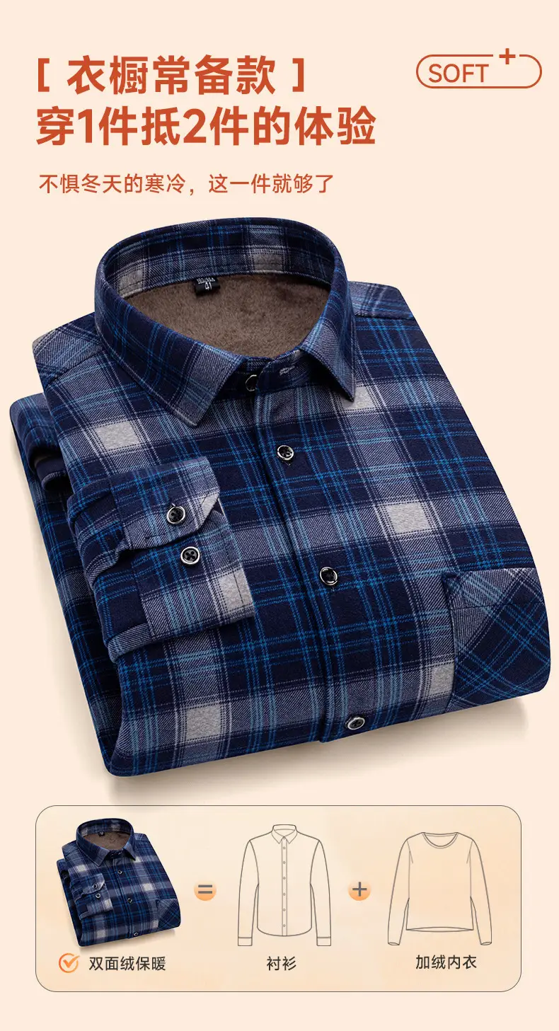 Men Plaid Velvet Shirt Double Sided Warm Winter — feature 10
