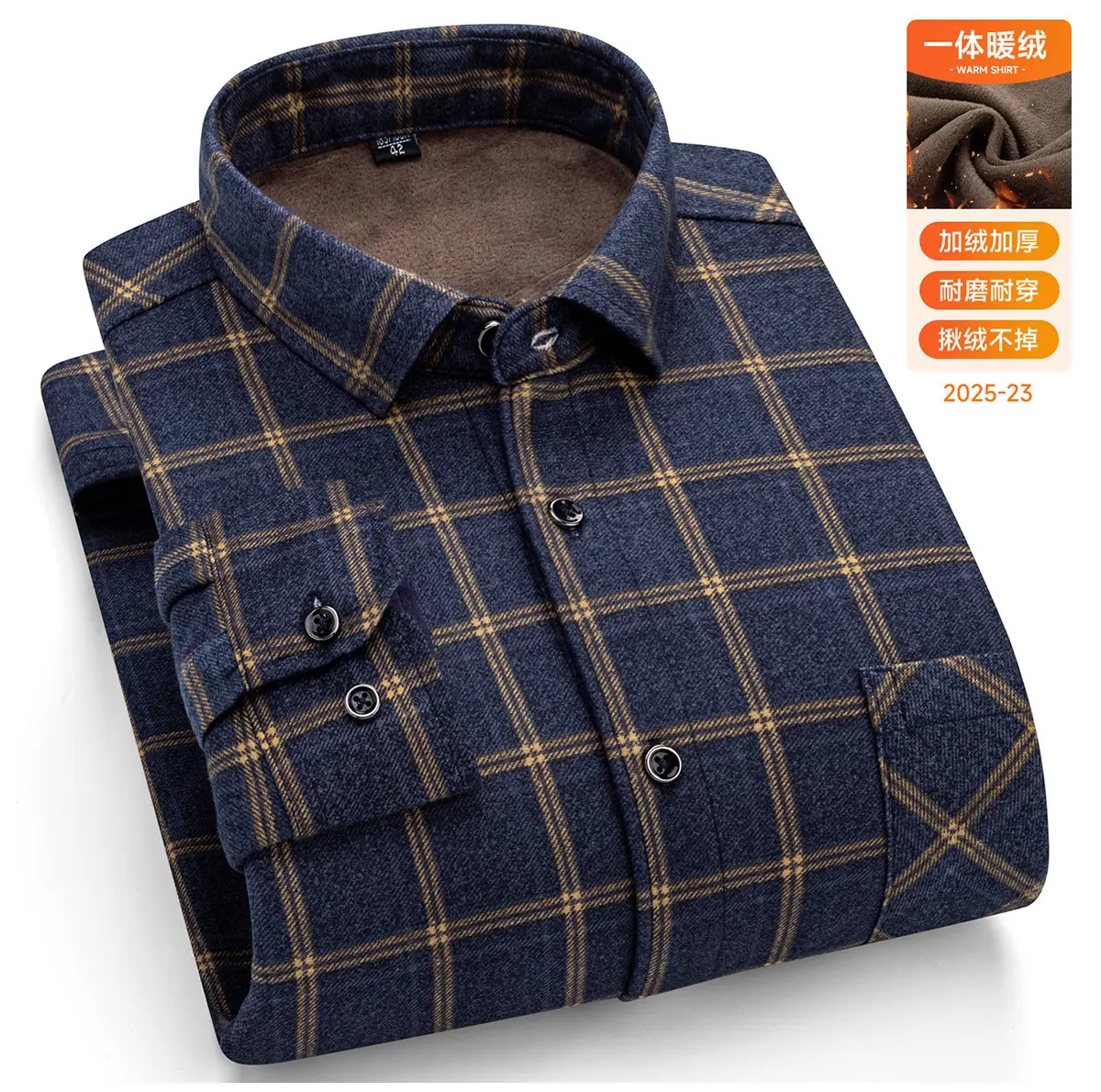 Men Plaid Velvet Shirt Double Sided Warm Winter - Image 12