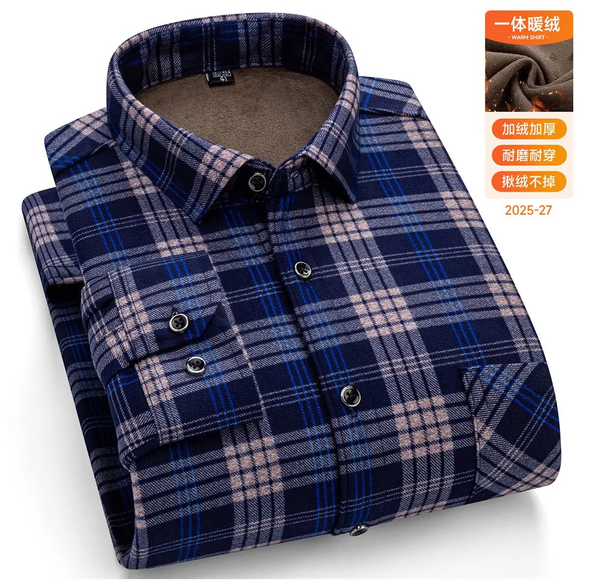Men Plaid Velvet Shirt Double Sided Warm Winter - Image 15