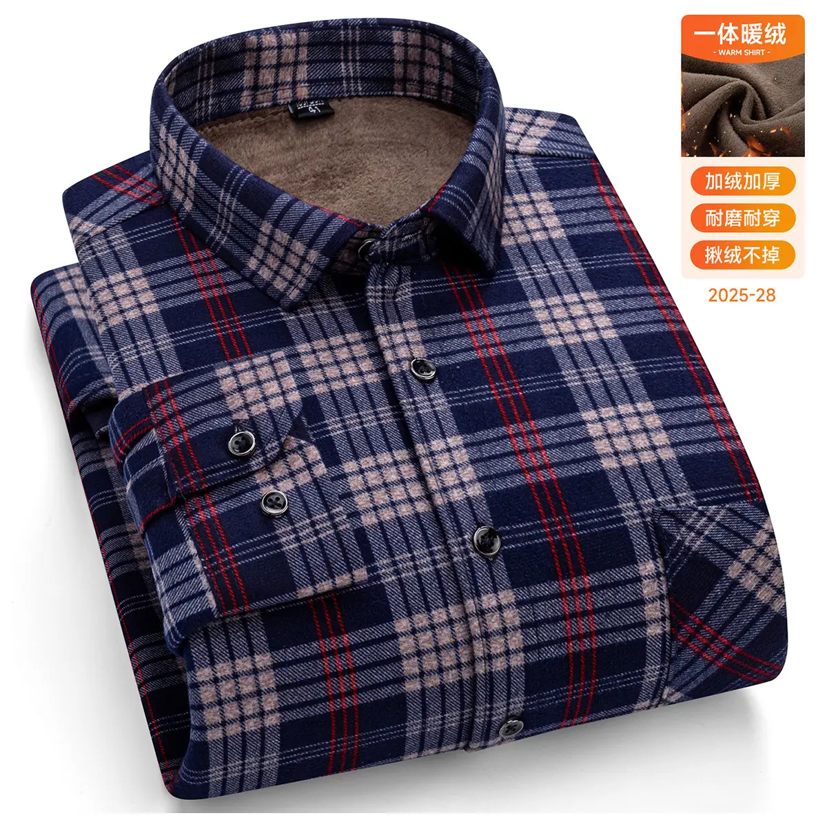 Men Plaid Velvet Shirt Double Sided Warm Winter - Image 16