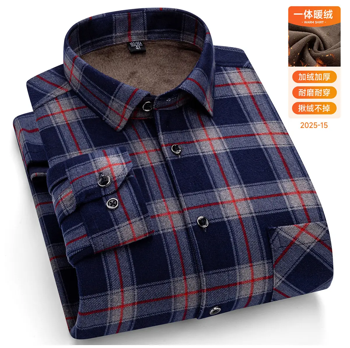 Men Plaid Velvet Shirt Double Sided Warm Winter - Image 4
