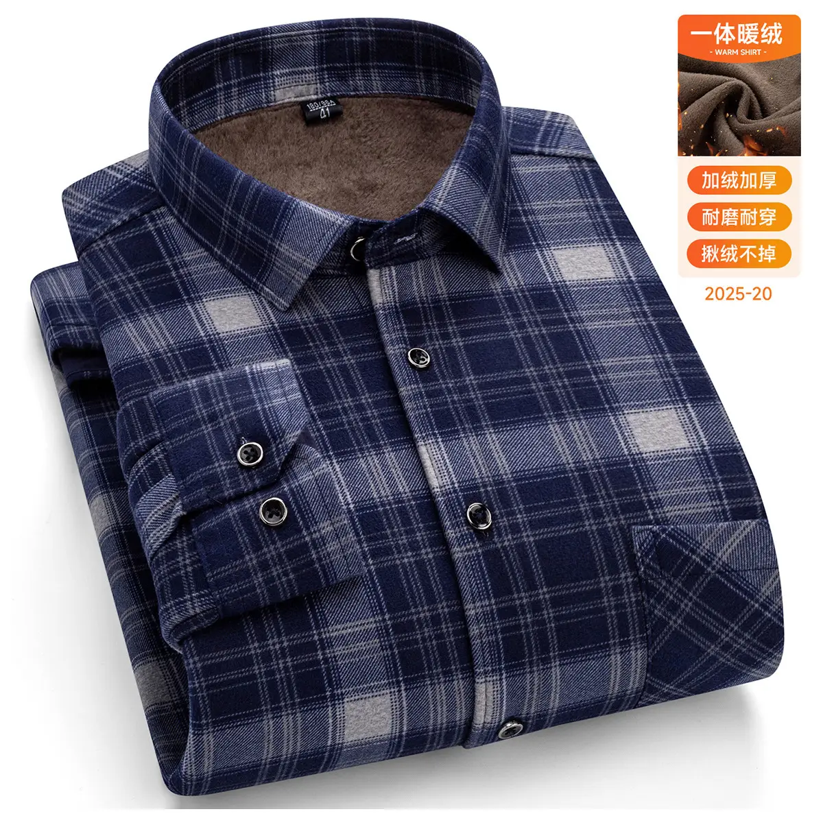 Men Plaid Velvet Shirt Double Sided Warm Winter - Image 9
