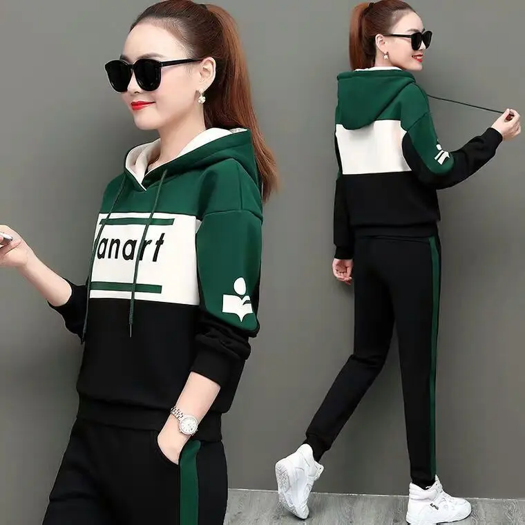 Women Korean Style Hooded Sweatshirt Set Green Black 2026 - Image 8