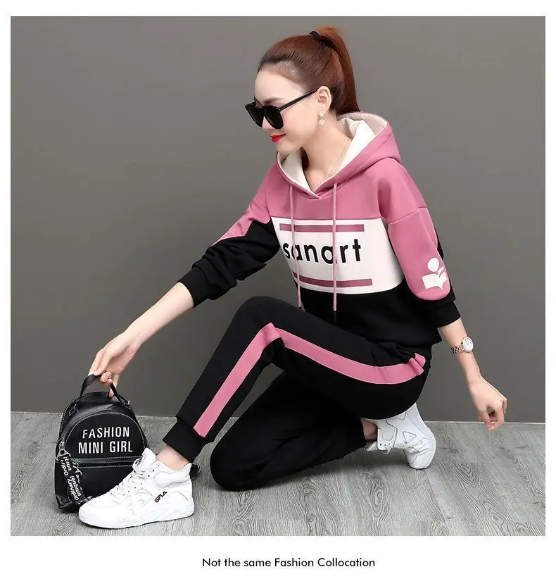 Women Korean Style Hooded Sweatshirt Set Green Black 2026 — feature 11