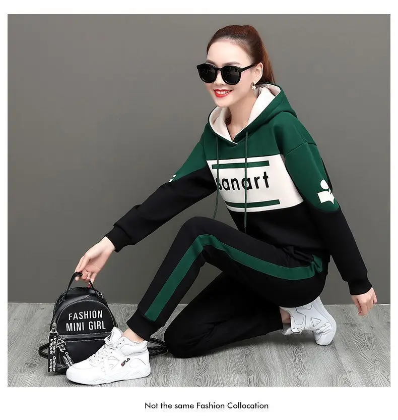 Women Korean Style Hooded Sweatshirt Set Green Black 2026 — feature 20