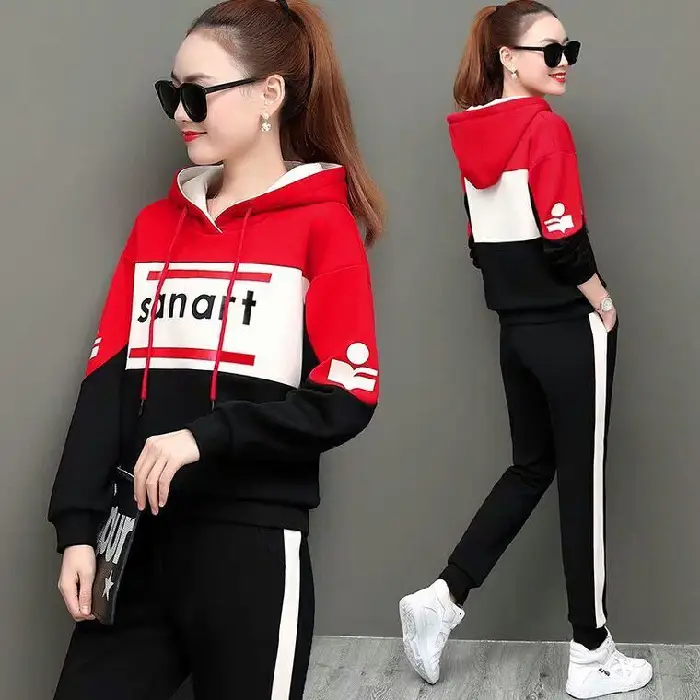 Women Korean Style Hooded Sweatshirt Set Green Black 2026 - Image 3