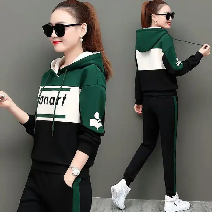 Women Korean Style Hooded Sweatshirt Set Green Black 2026 - Image 4