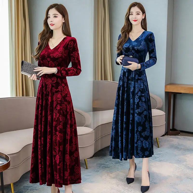 Green Printed Long Sleeve Women's Dress - Image 2