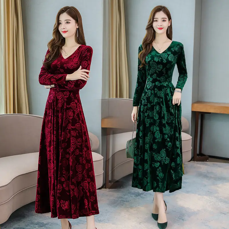 Green Printed Long Sleeve Women's Dress - Image 3
