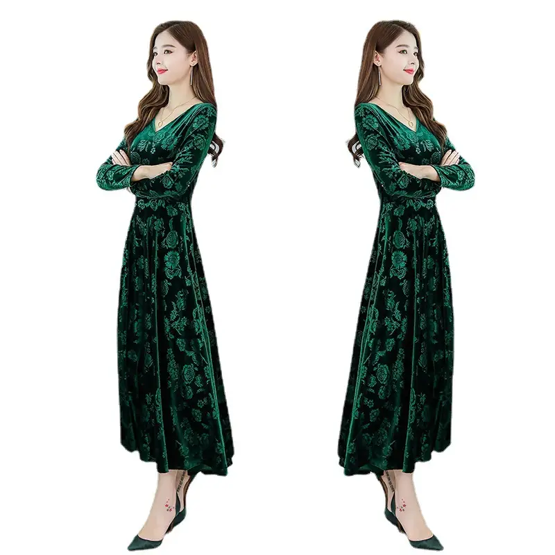 Green Printed Long Sleeve Women's Dress - Image 5