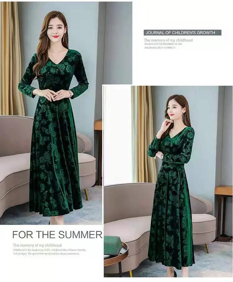 Green Printed Long Sleeve Women's Dress — feature 10