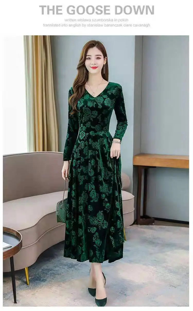 Green Printed Long Sleeve Women's Dress — feature 12