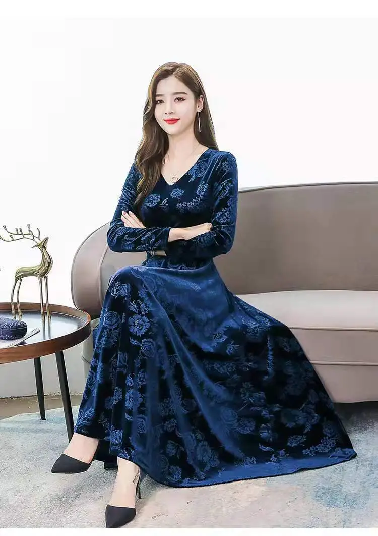 Green Printed Long Sleeve Women's Dress — feature 13