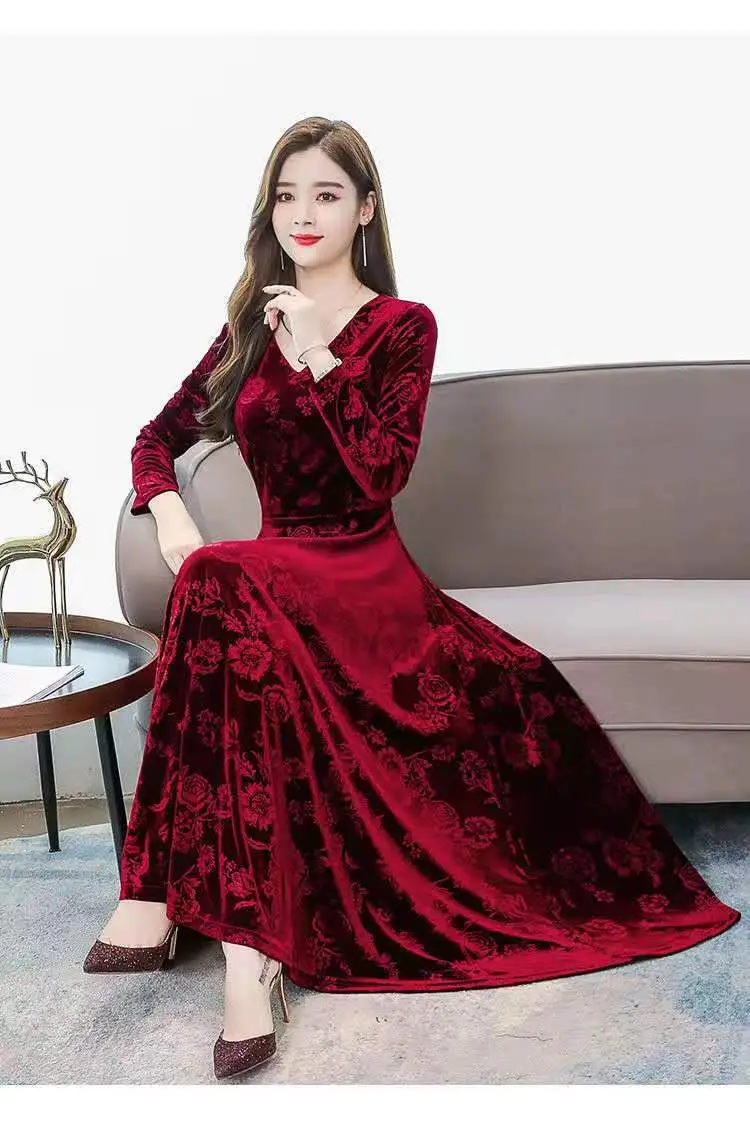 Green Printed Long Sleeve Women's Dress — feature 5