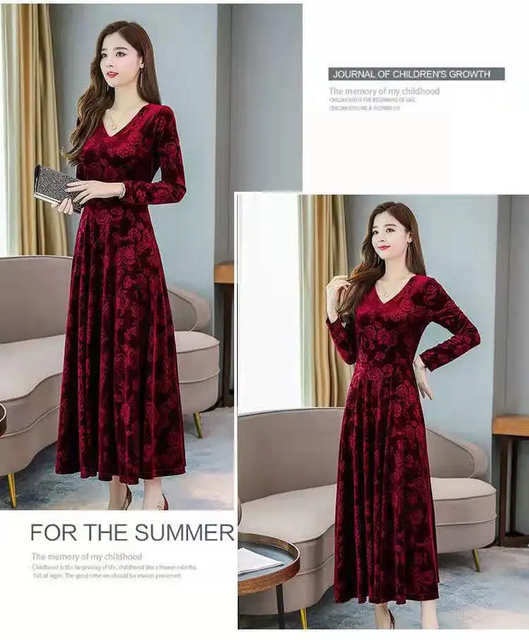 Green Printed Long Sleeve Women's Dress — feature 6