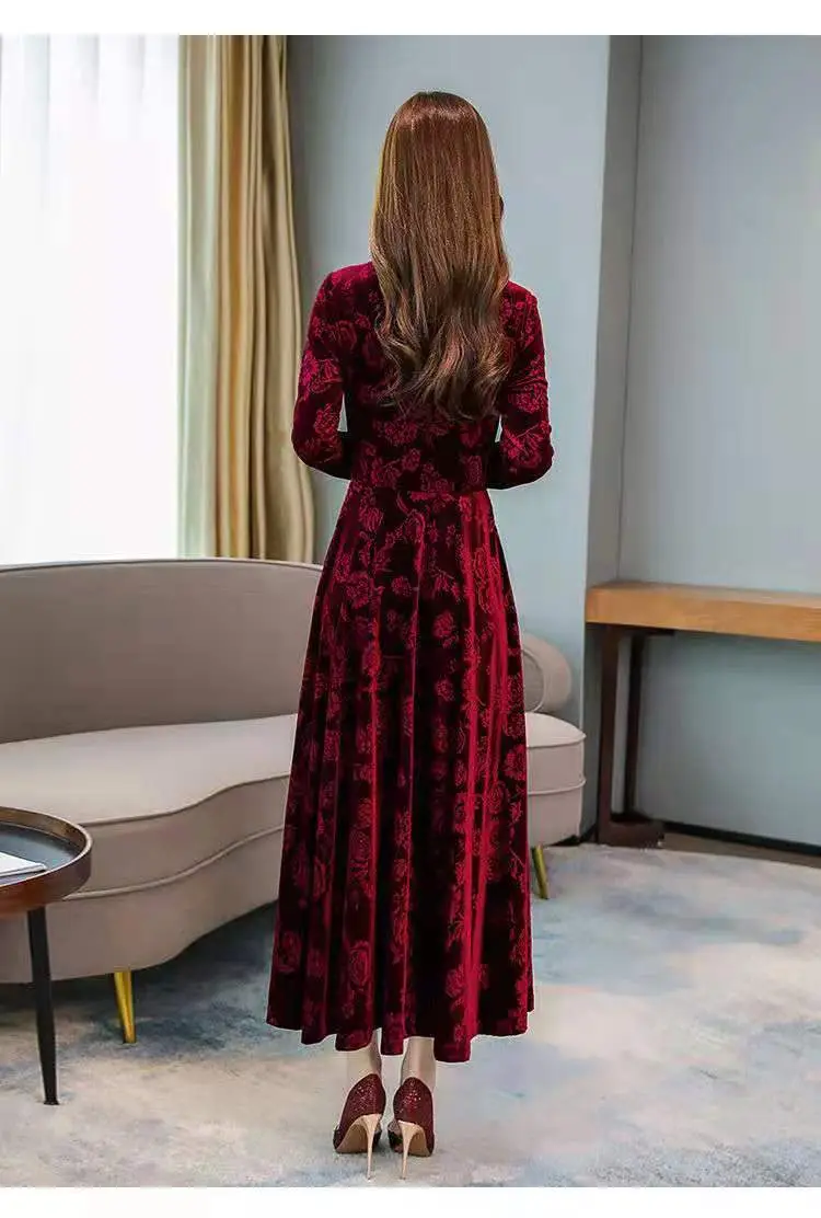Green Printed Long Sleeve Women's Dress — feature 8