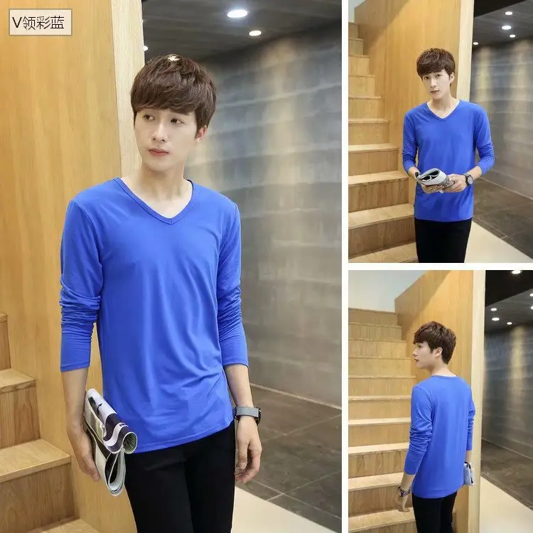 Men's White Slim V-Neck Long Sleeve T-Shirt - Image 10