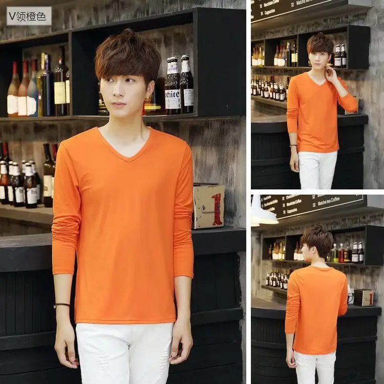Men's White Slim V-Neck Long Sleeve T-Shirt - Image 11