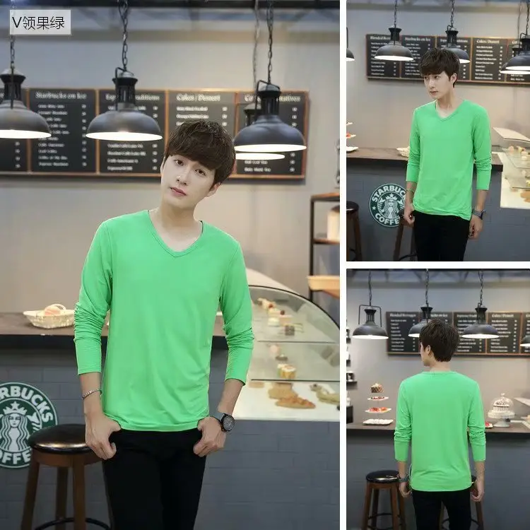 Men's White Slim V-Neck Long Sleeve T-Shirt - Image 12