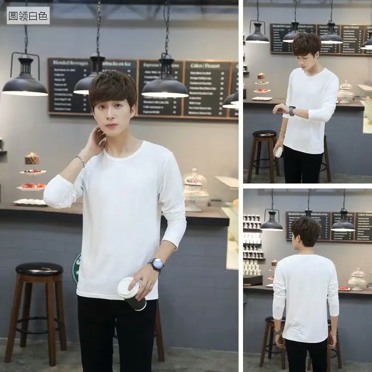 Men's White Slim V-Neck Long Sleeve T-Shirt - Image 13