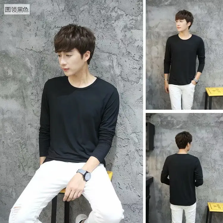 Men's White Slim V-Neck Long Sleeve T-Shirt - Image 17