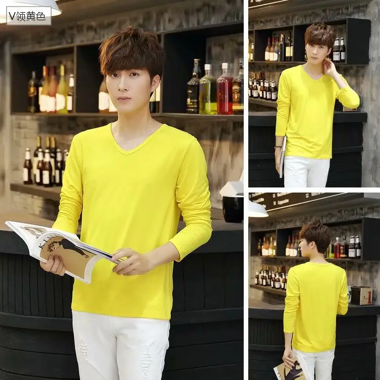 Men's White Slim V-Neck Long Sleeve T-Shirt - Image 2
