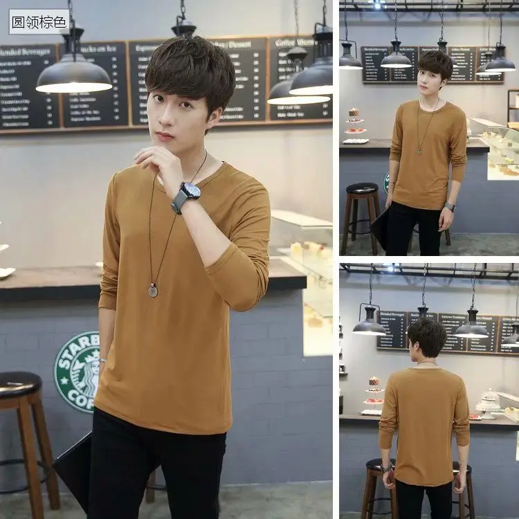 Men's White Slim V-Neck Long Sleeve T-Shirt - Image 24