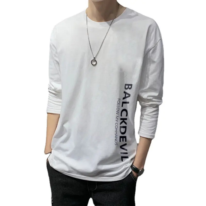 Men Printed Long Sleeve T-Shirt Black Korean Style - Image 23