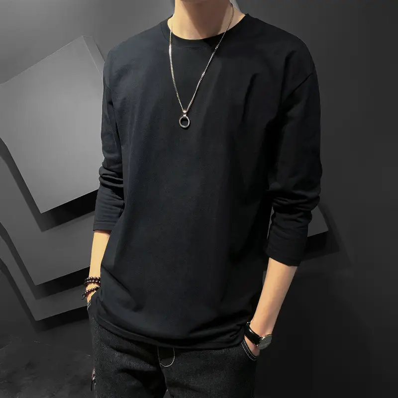 Men Printed Long Sleeve T-Shirt Black Korean Style - Image 17