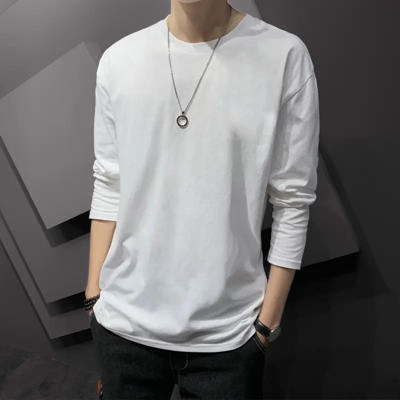 Men Printed Long Sleeve T-Shirt Black Korean Style - Image 18