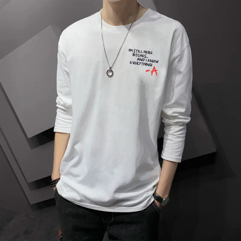 Men Printed Long Sleeve T-Shirt Black Korean Style - Image 4