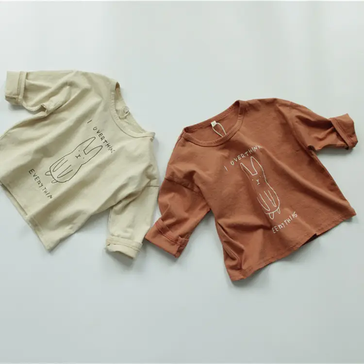 Korean Style Printed Cotton T-Shirt for Boys Girls Brown - Image 3