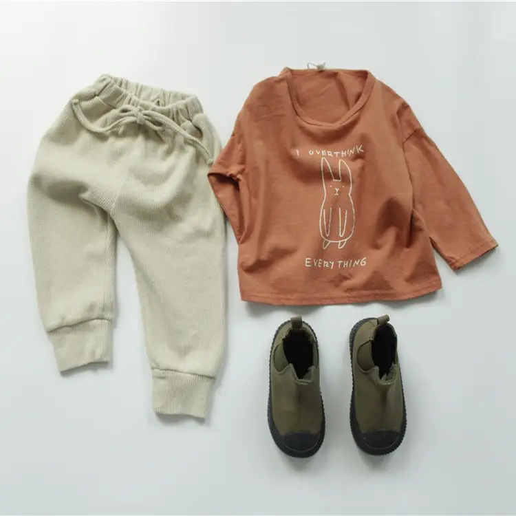 Korean Style Printed Cotton T-Shirt for Boys Girls Brown - Image 5