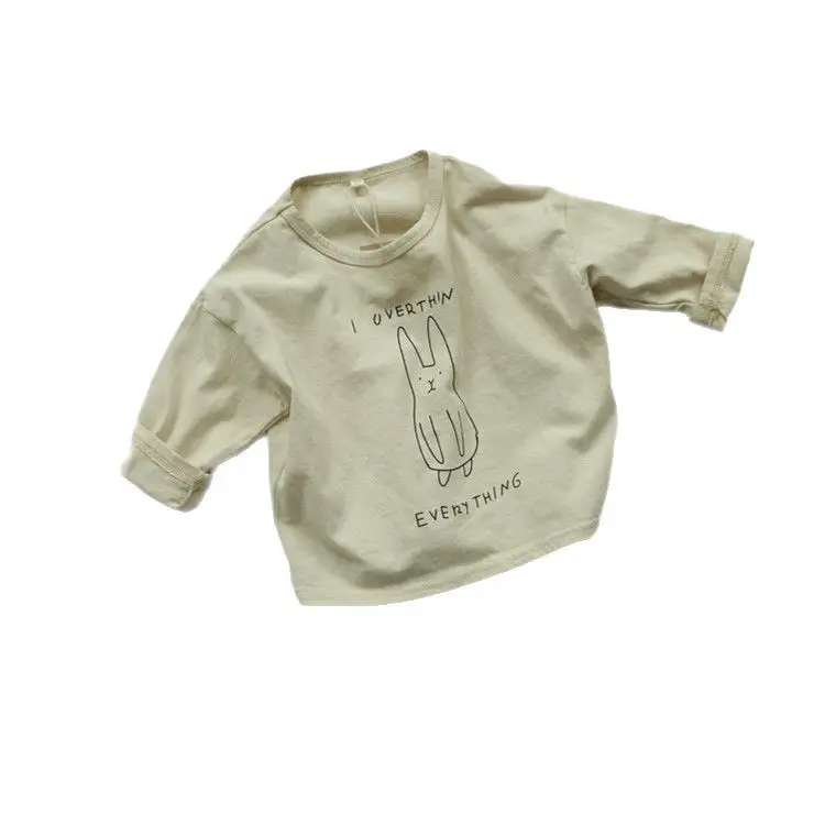 Korean Style Printed Cotton T-Shirt for Boys Girls Brown - Image 7