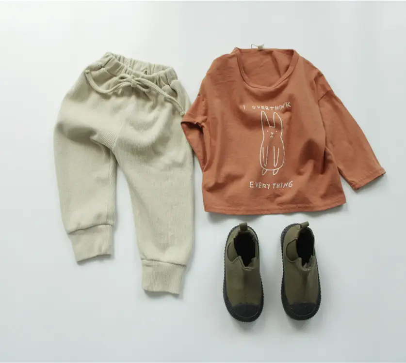 Korean Style Printed Cotton T-Shirt for Boys Girls Brown — feature 11