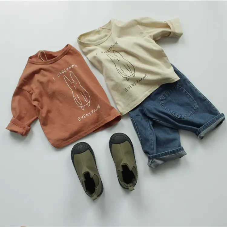 Korean Style Printed Cotton T-Shirt for Boys Girls Brown — feature 13