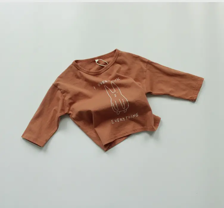 Korean Style Printed Cotton T-Shirt for Boys Girls Brown — feature 15