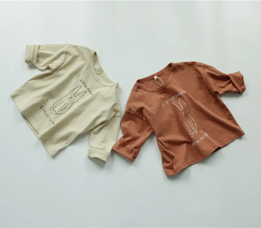 Korean Style Printed Cotton T-Shirt for Boys Girls Brown — feature 4