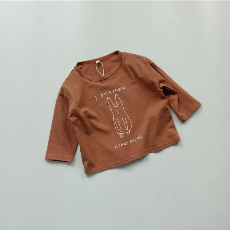 Korean Style Printed Cotton T-Shirt for Boys Girls Brown - Image 2