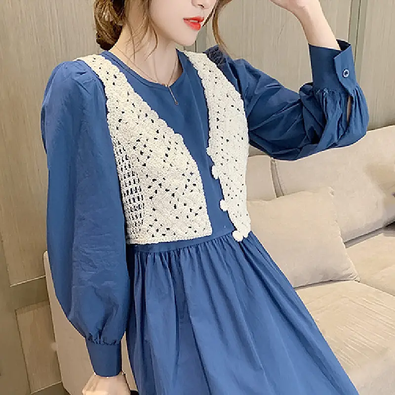 100% Cotton Korean Style Knitted Vest Blue V-Neck - Image 7