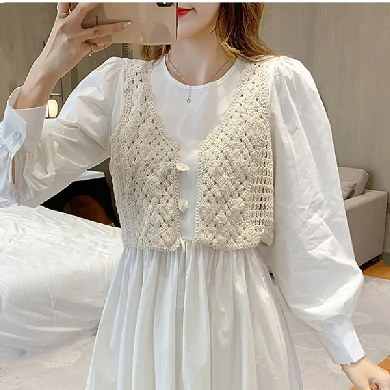 100% Cotton Korean Style Knitted Vest Blue V-Neck - Image 8