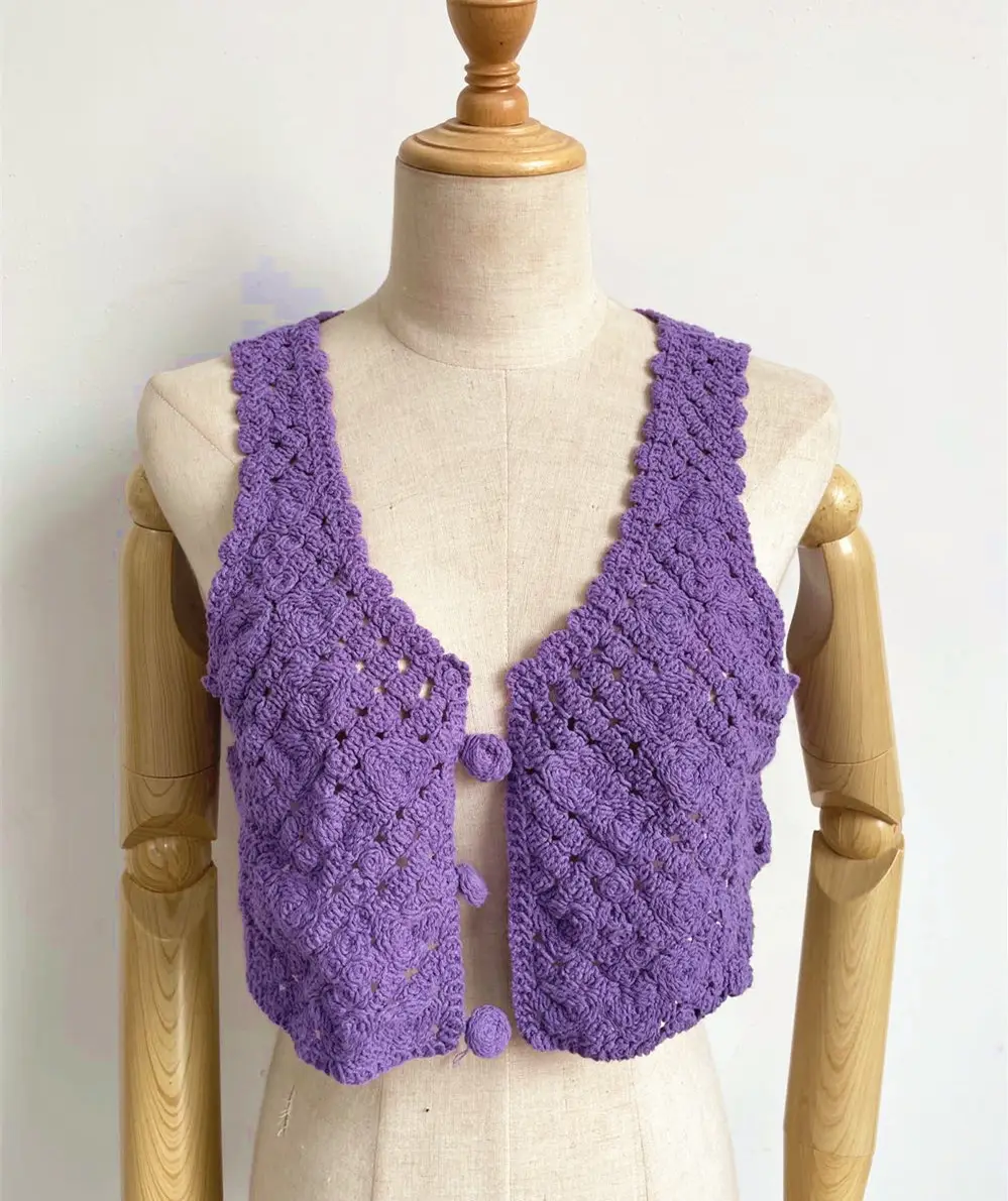 100% Cotton Korean Style Knitted Vest Blue V-Neck - Image 2