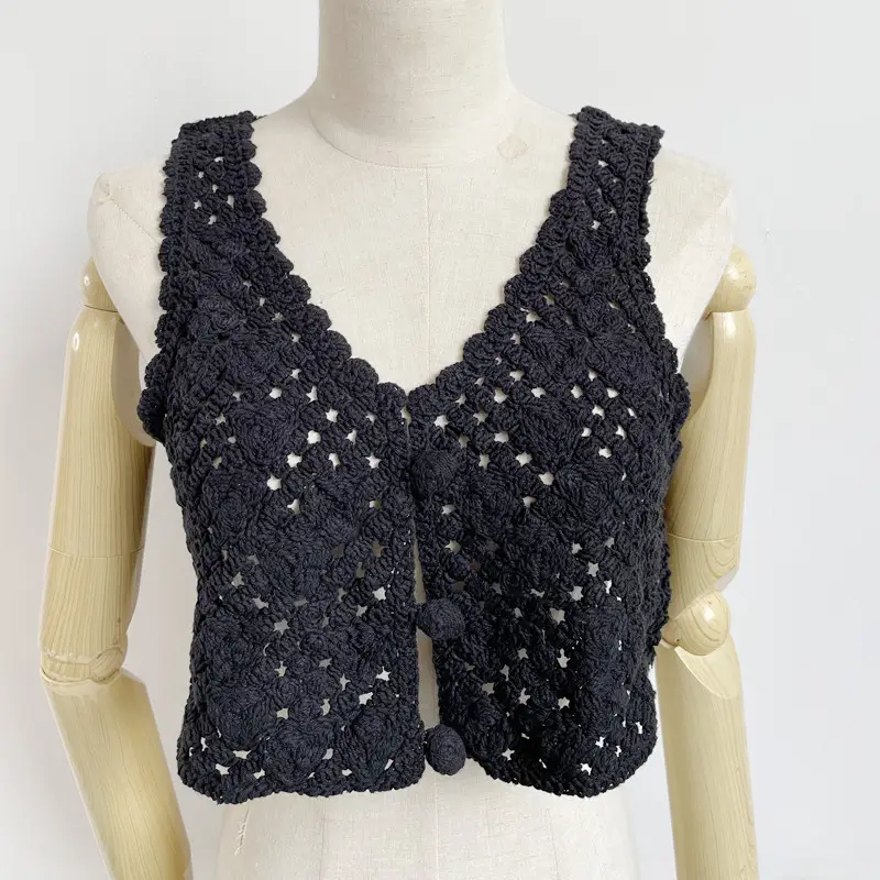 100% Cotton Korean Style Knitted Vest Blue V-Neck - Image 3