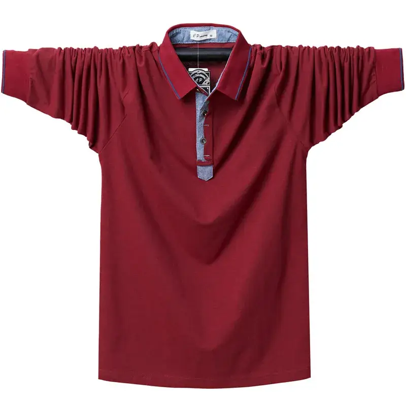 Plus Fat Long Sleeve Polo T-Shirt Pink Blue - Image 2