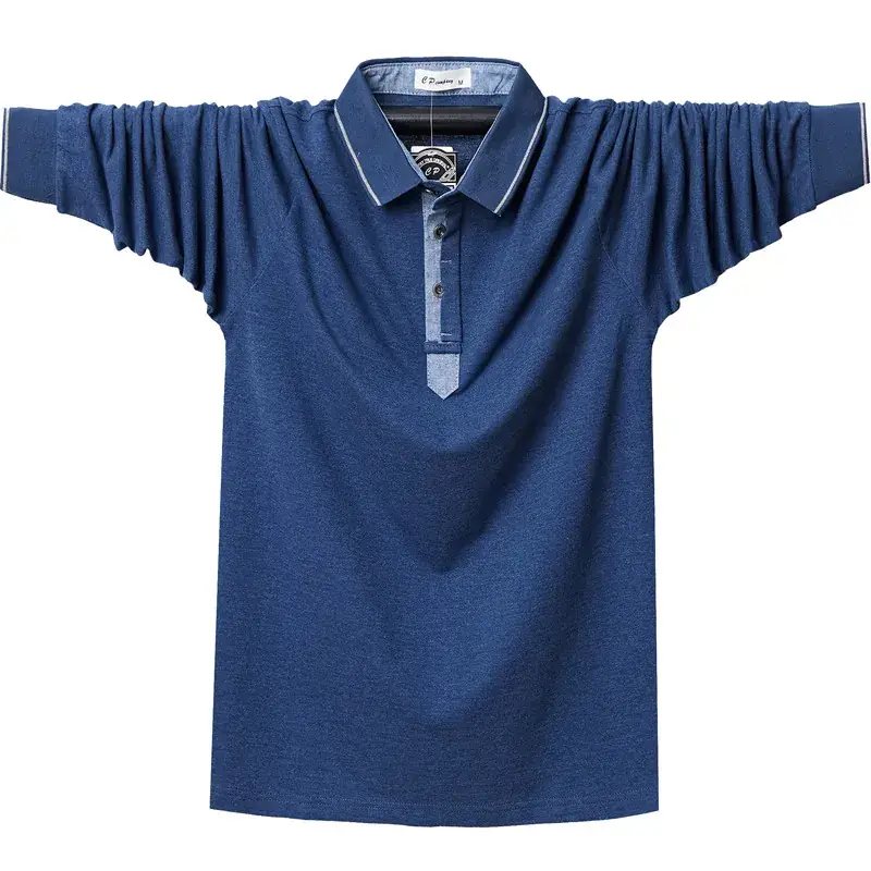 Plus Fat Long Sleeve Polo T-Shirt Pink Blue - Image 4