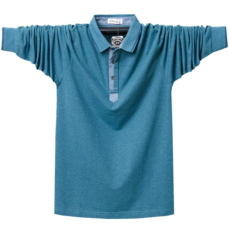 Plus Fat Long Sleeve Polo T-Shirt Pink Blue - Image 5